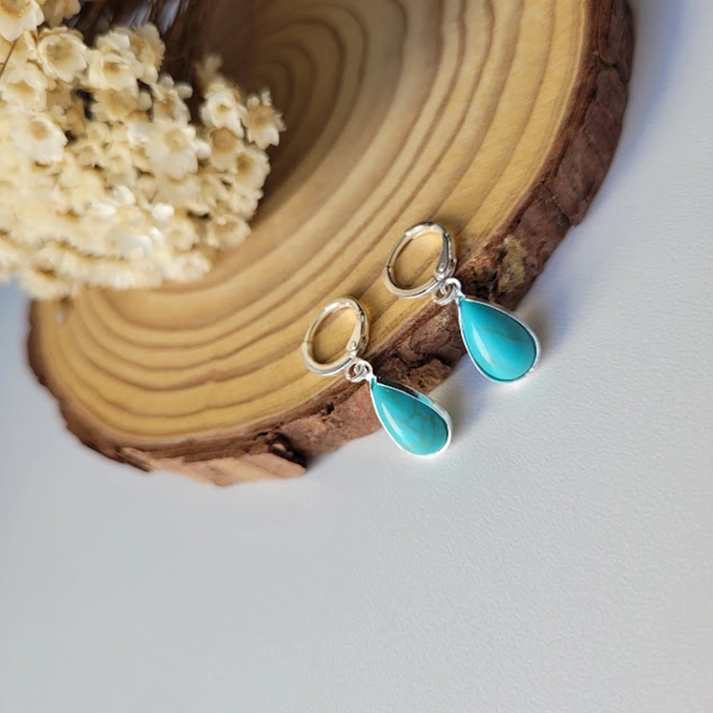 Argola Click Gota Azul Turquesa