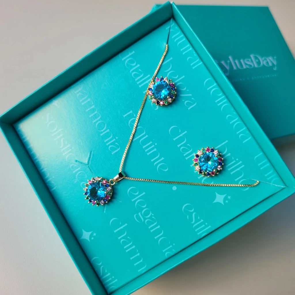 Conjunto Círculo Azul Cravejado Colorido