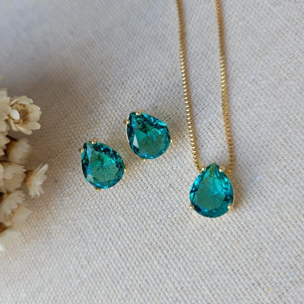 Conjunto Gota Turmalina Verde