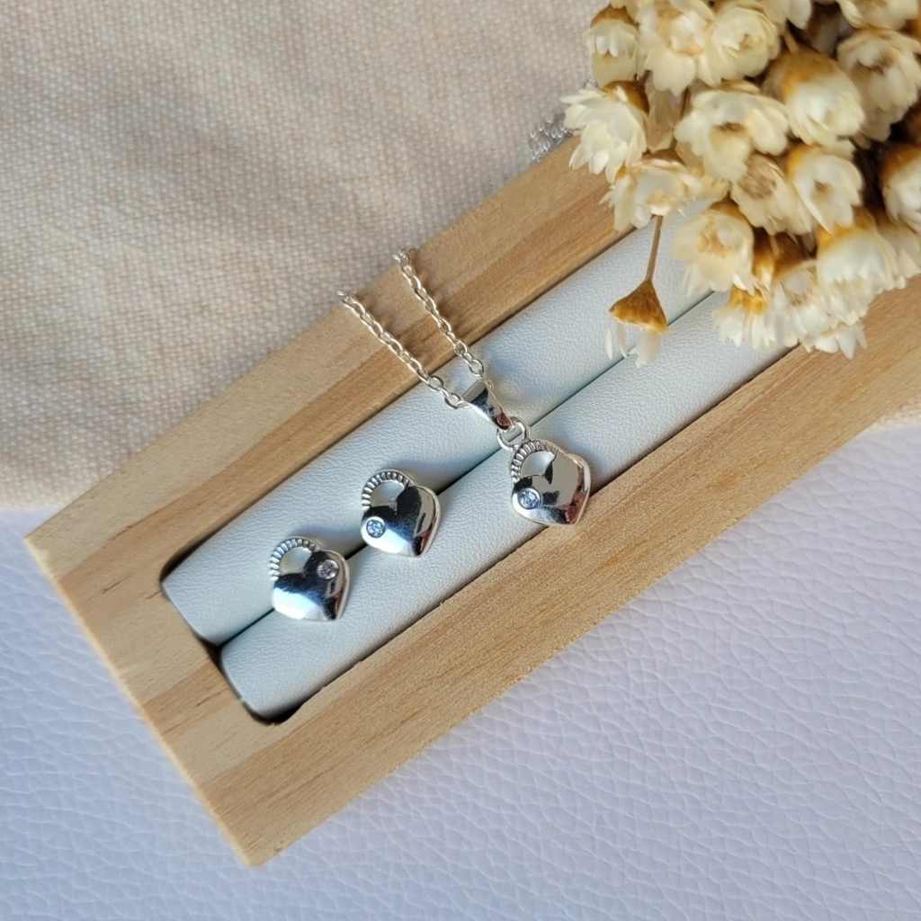 Conjunto Coração Cadeado Cristal