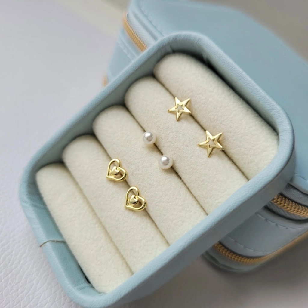 Trio de Brincos Coração, Pérola e Estrela