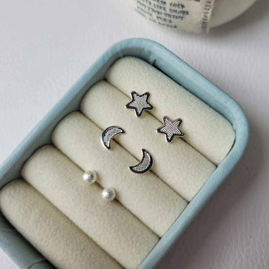 Trio de Brincos Estrelinha, Lua e Bolinha